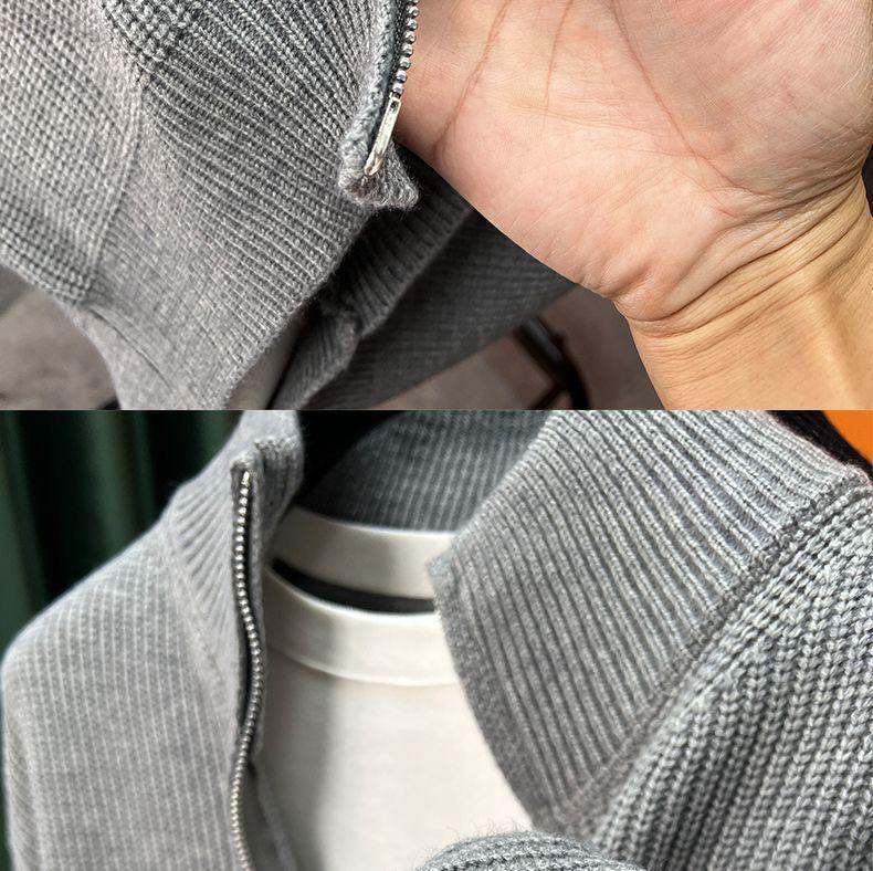 Men's Slim Fit Stand Collar Zipper Cardigan – Versatile Knit Sweater for Autumn and Winter