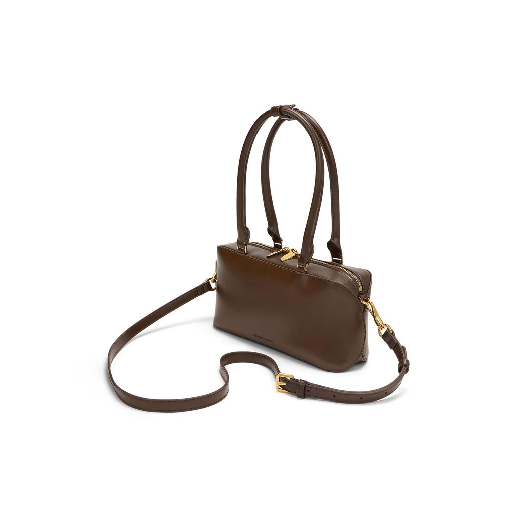 Charles & Keith Year Of The Dragon Commuter PU Synthetic Leather Underarm Tote Small Square Bag Medium Women bags Dark-Brown Oat CK2-30271289