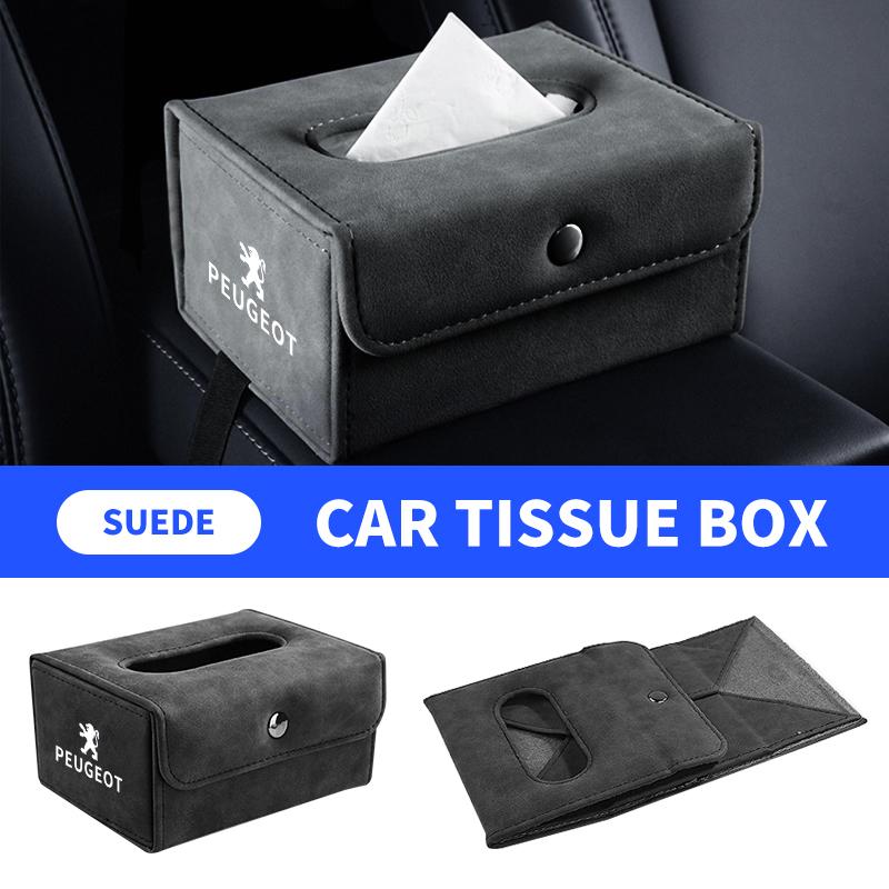 Suede Car Tissue Box Cover Napkin Paper Storage Box Car Interior Accessories For Peugeot 308 408 508 RCZ 208 3008 2008 206 307