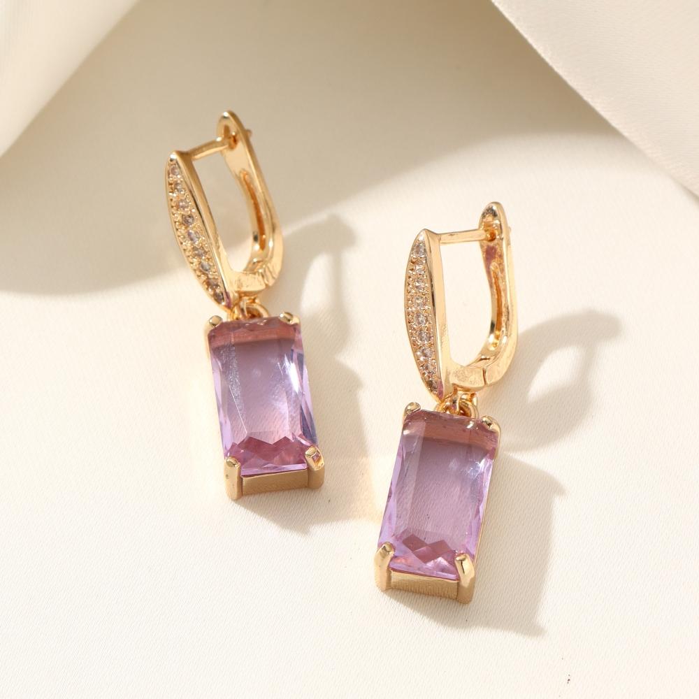 Rectangular Imitation Crystal Dangle Earrings for Women New Fashion Zirconia Earring Golden Wedding Party Jewelry Accessories