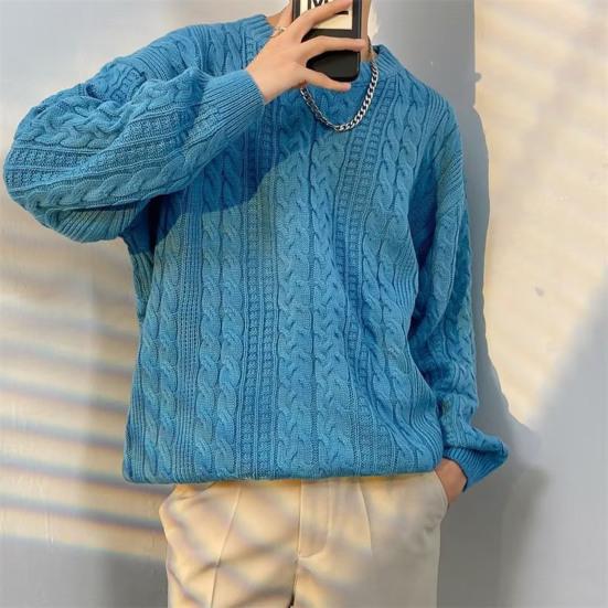Men Fall Winter Sweater Solid Color Knitted Warm Thick Long Sleeve Loose Anti-shrink Pullover Casual Couple Unisex Sweater