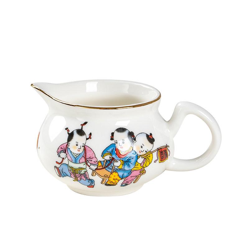 White Porcelain Tea Set: 270ml Pitcher, 190ml Fairness Cup, Milk Pitcher, and Blue & White Landscape Divider.