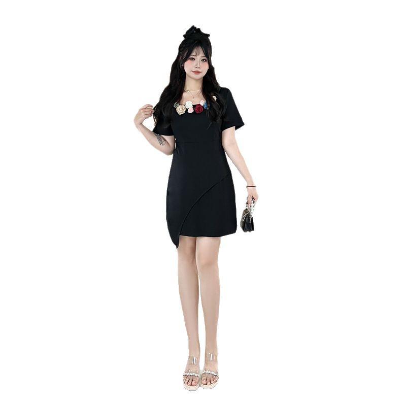 Summer Plus Size Korean-Style Floral Short Sleeve Dress for Casual Students