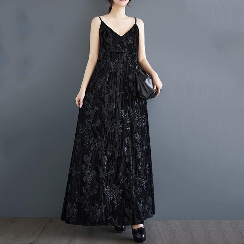 

Бархатный ремешок без рукавов Большие размеры винтажный цветочный новый в платьях для женщин повседневный свободный длинный весенне-осеннее платье