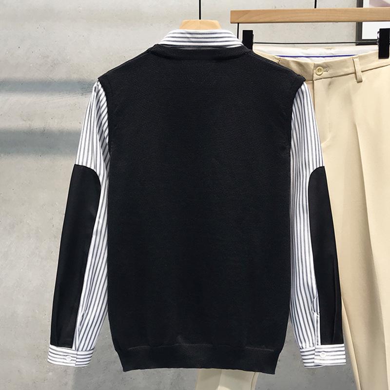 Men's Fake Two-Piece Sweater with Shirt Collar: 2025 Spring/Autumn Patchwork Knitwear Trendy Jacket