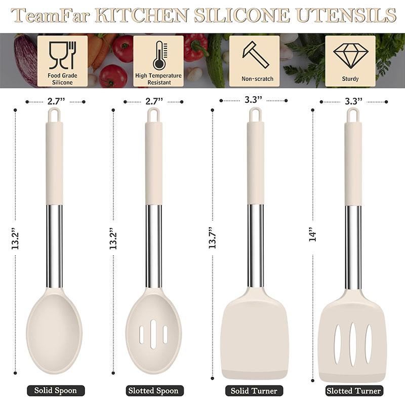 4Pcs Silicone Cooking Utensil Set Large Cooking Spatulas and Spoons Heat Resistant Solid Spatulas Slotted Spoons Kitchen Turners
