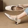 Krazing Pot Microfiber Square Toe Thick Med Heels Spring Summer Shoes Big Size 43 Flowers Decoration Women Office Lady Pumps