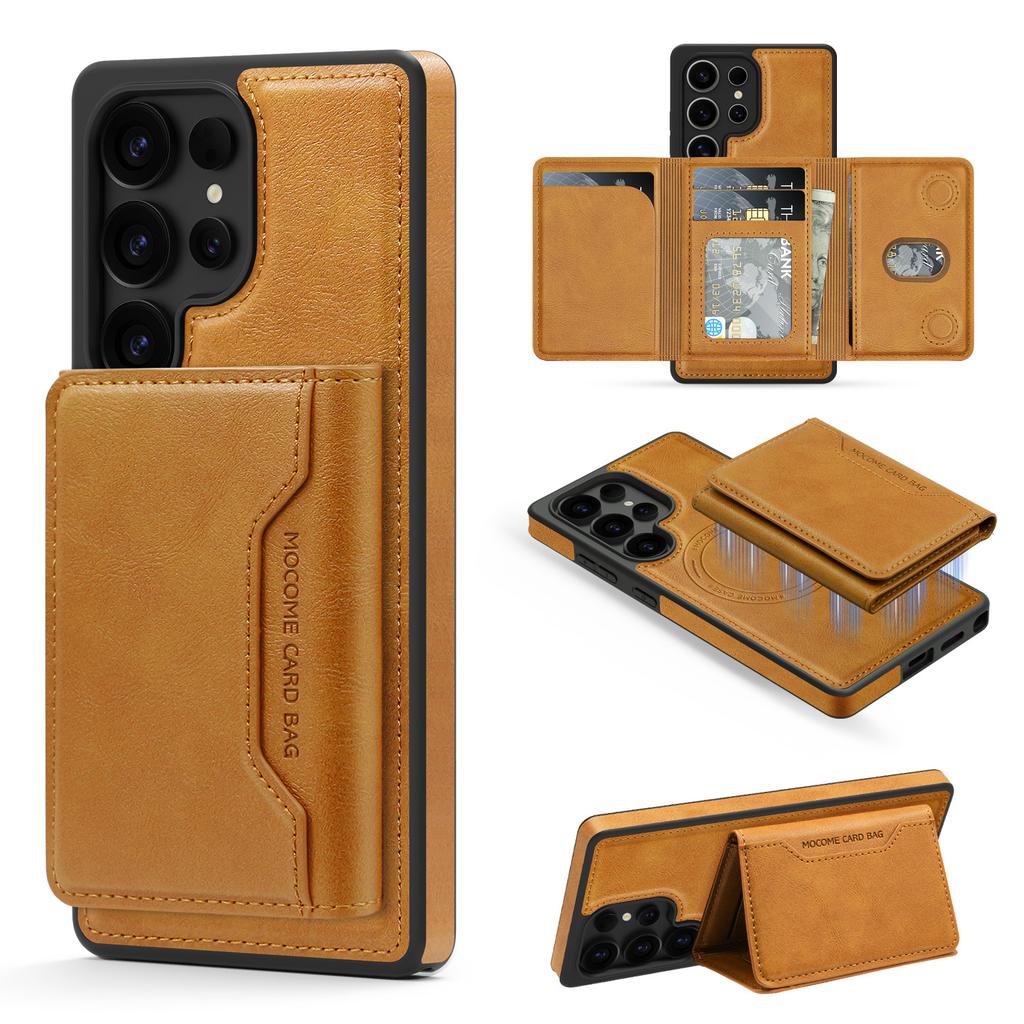 For Samsung Galaxy S25 Ultra Case Compatible with MagSafe Leather Back Phone Cover with Detachable Card Bag