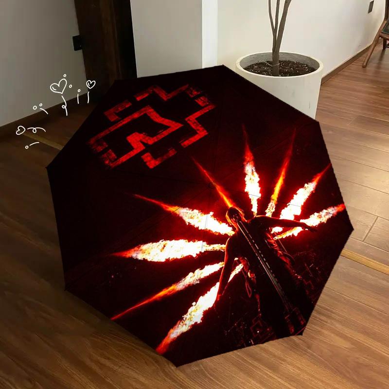 1pc Rammstein Flames Performance Themed High-quality Umbrella,Automatic Opening and Closing Umbrella,Multi-functional Umbrella G0811020
