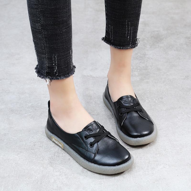 Women'S Summertime Genuine Leather Daily Flats Breathable Cushioned Sole Easy Slip-On Athletic Shoes Plush Comfort Walking Footwear For Ladies