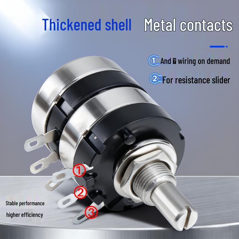 Dual-Gang Carbon Film Potentiometer: RV24YG20S, Variable Frequency Speed Control with B102/202/502 Knob Scale, Available In 5K/20K Ohm.