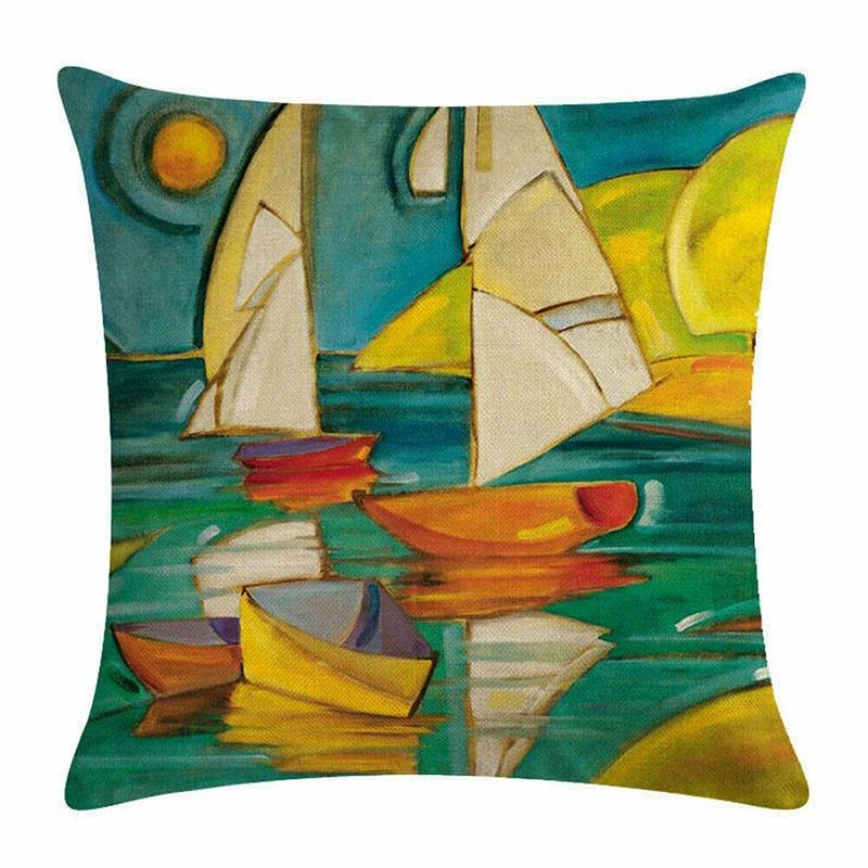 Artistic Beach Oil Painting Cushion Cover With Invisible Zipper For Stylish Interiors