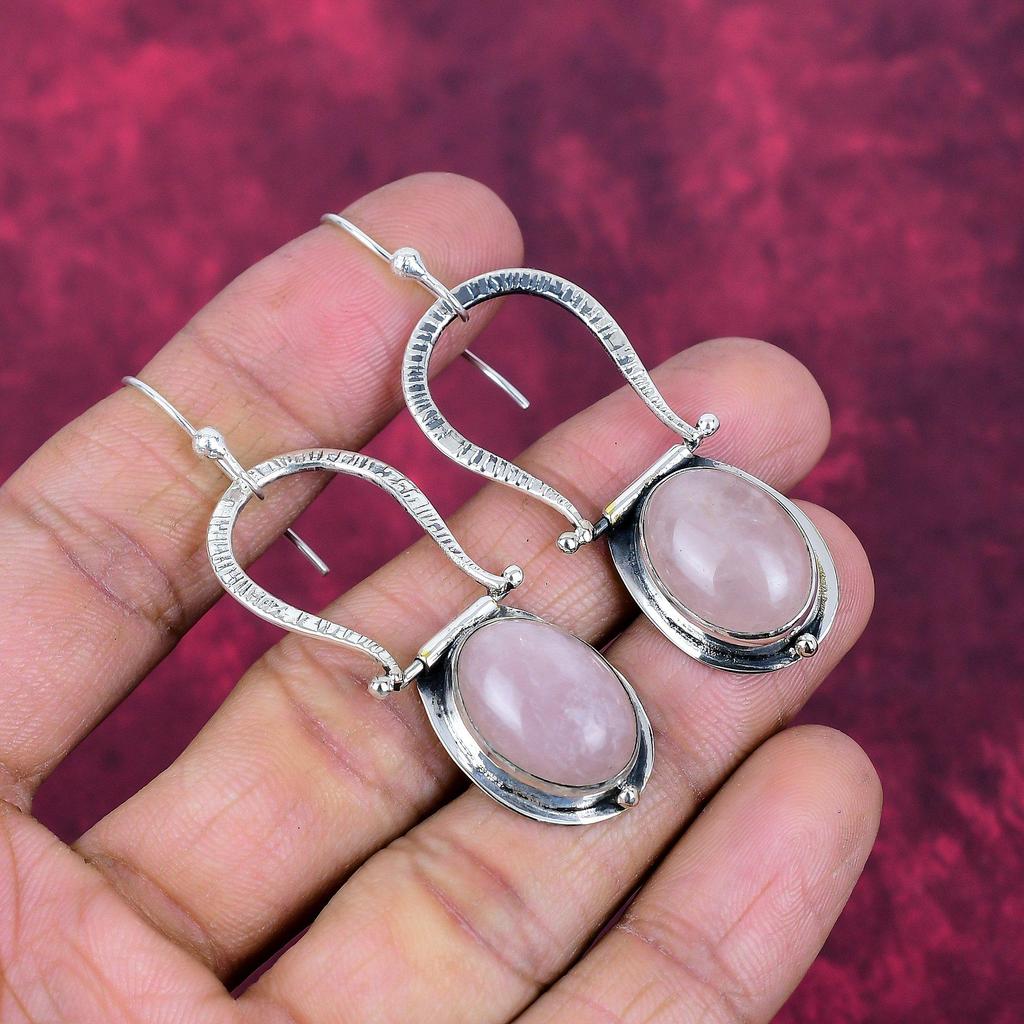 Rose Quartz Jewelry, 925 Solid Sterling Silver Earrings Handmade Gemstone Jewelry, Gifts For Wife Brand New Earrings