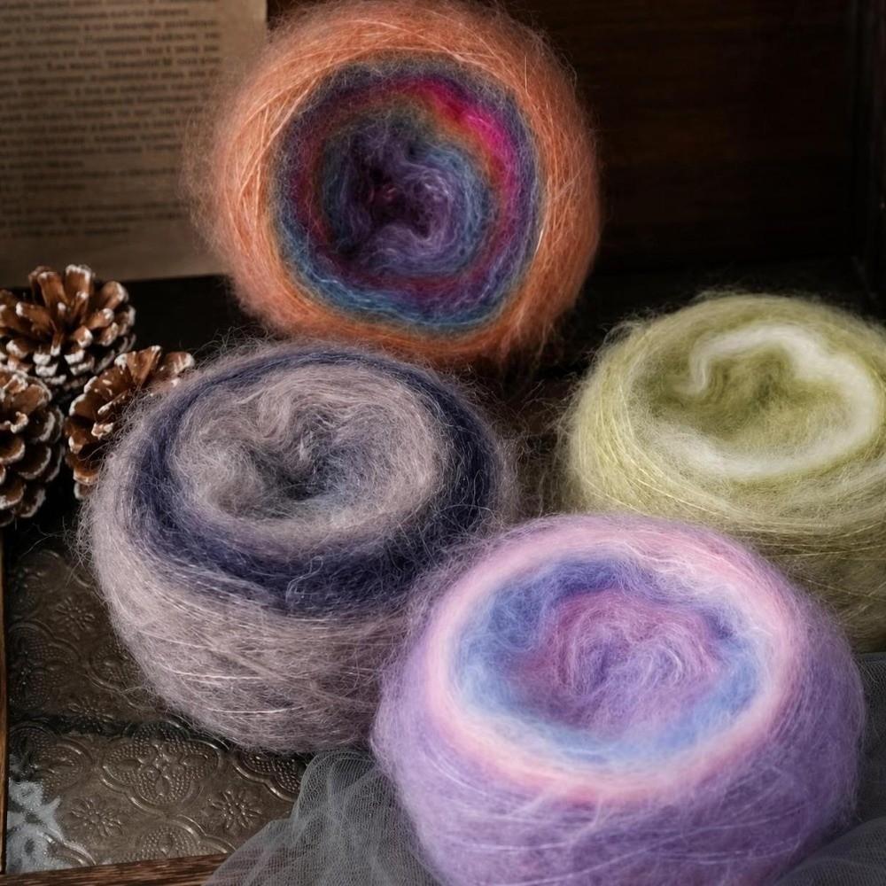 50G Gradient Color Rainbow Mohair Yarn Organic Cotton Blend Soft Texture Crochet Yarn 50g Weight Fine Hollow Hollow Yarn