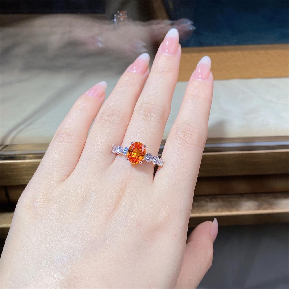 S925 Sterlingsilber Damenring - 3 Karat Ovaler Diamant in Fanta-Farbe, Beliebter Stil für Frauen.