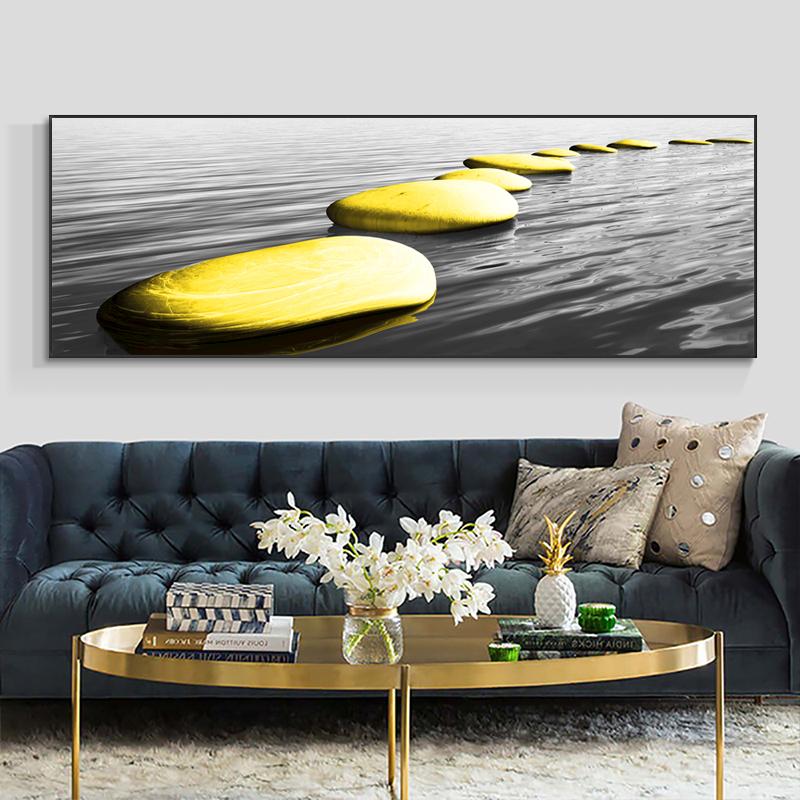 Abstract Golden Lucky Stone Posters and Prints Modern Canvas Painting Wall Art Pictures for Living Room Deer Home Decor No Frame