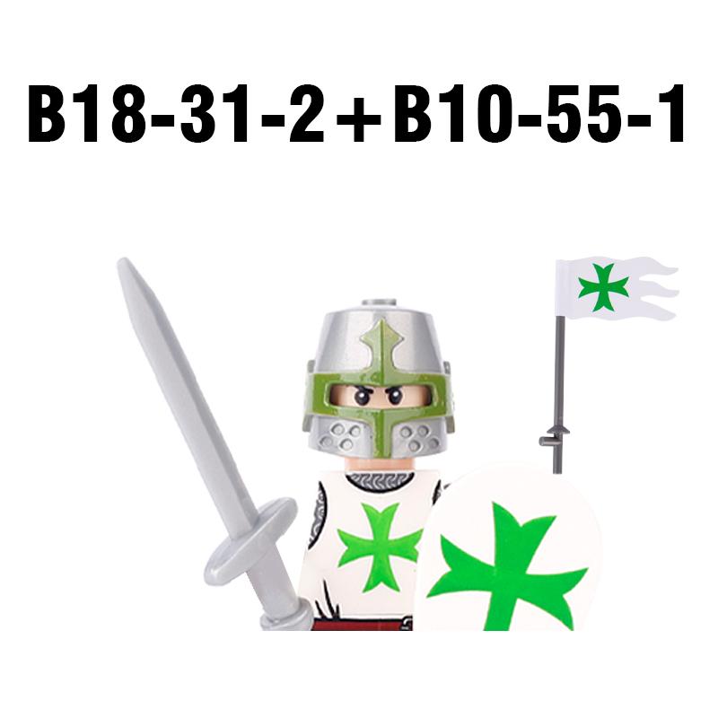 MOC Medieval Military Castle Weapon Roman Knight Helmet Shield Accessories Building Blocks Green Dragon Lion Crusader Bricks Toy