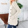 Women Sweater Jacket Long Sleeve Button Down Cable Knit Winter Coat with Pocket Solid Color Loose Fit Sweater Coat