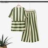 ZANZEA Women Short Sleeve Blouse and Pants Stripe Print Two Piece Suit Sets