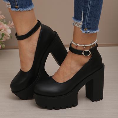 Schwarze Super High Heels Mary Jane Schuhe Damen Übergröße 42 Klobige Plateau Pumps Damen Knöchelriemen Party Hochzeit High Heel Schuhe