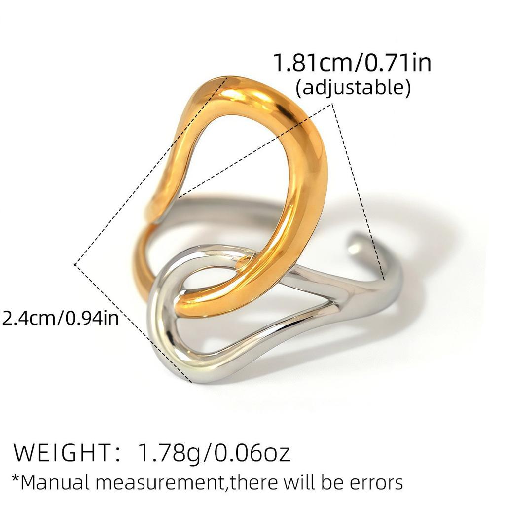 Stainless Steel Geometric Lines Opening Rings for Women Men Classic Glossy Hollow Waterproof Rings Banquet Jewelry Accessories
