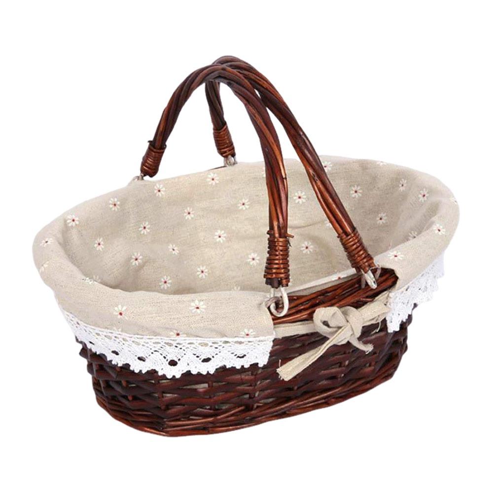 Multoclor Wicker Picnic Basket with Handle Large Capacity Hand Basket Weaving Design Handicraft Storage Basket Outdoor Picnic