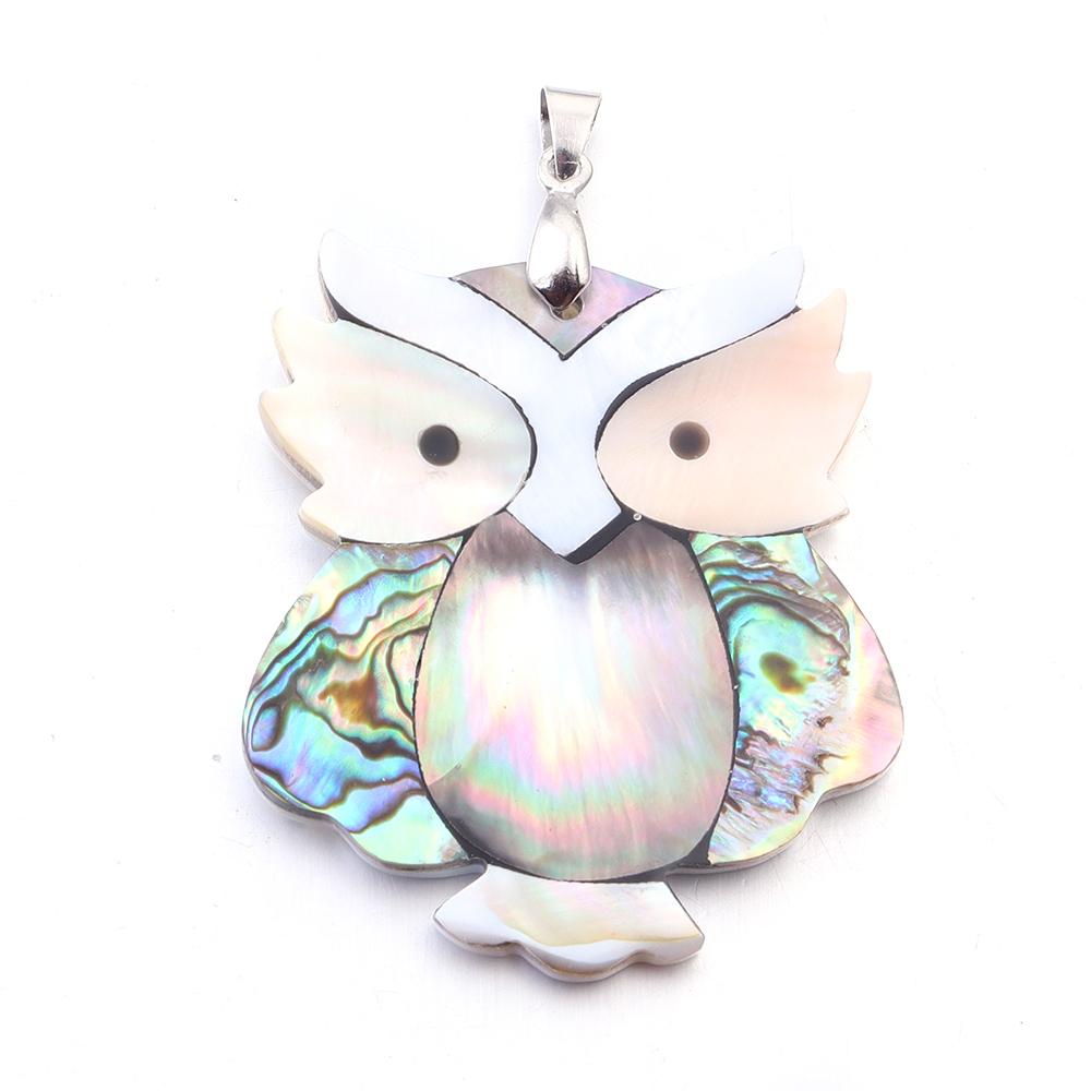 Natürlicher Eulenform-Abalone-Muschel-Anhänger Glückstier Perlmutt-Muschel-Charms für DIY-Schmuckherstellung Halsketten-Zubehör