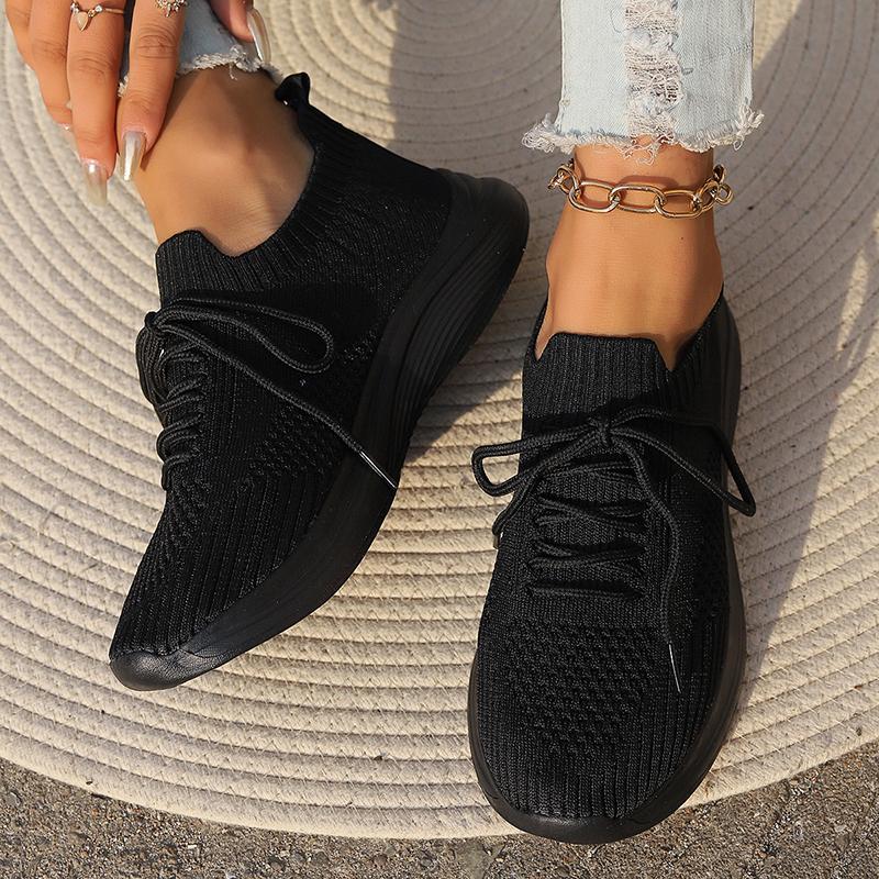 Fashion Solid Color Women's Knitted Sneakers 2025 Autumn Breathable Mesh Flats Woman Slip on Light Weight Walking Sport Vulcanize Shoes