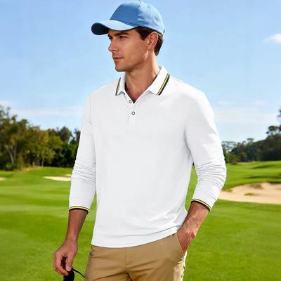 Herbst Neu Locker Herren Casual Jacquard Poloshirt Schnelltrocknend Atmungsaktiv Golf Langärmlig