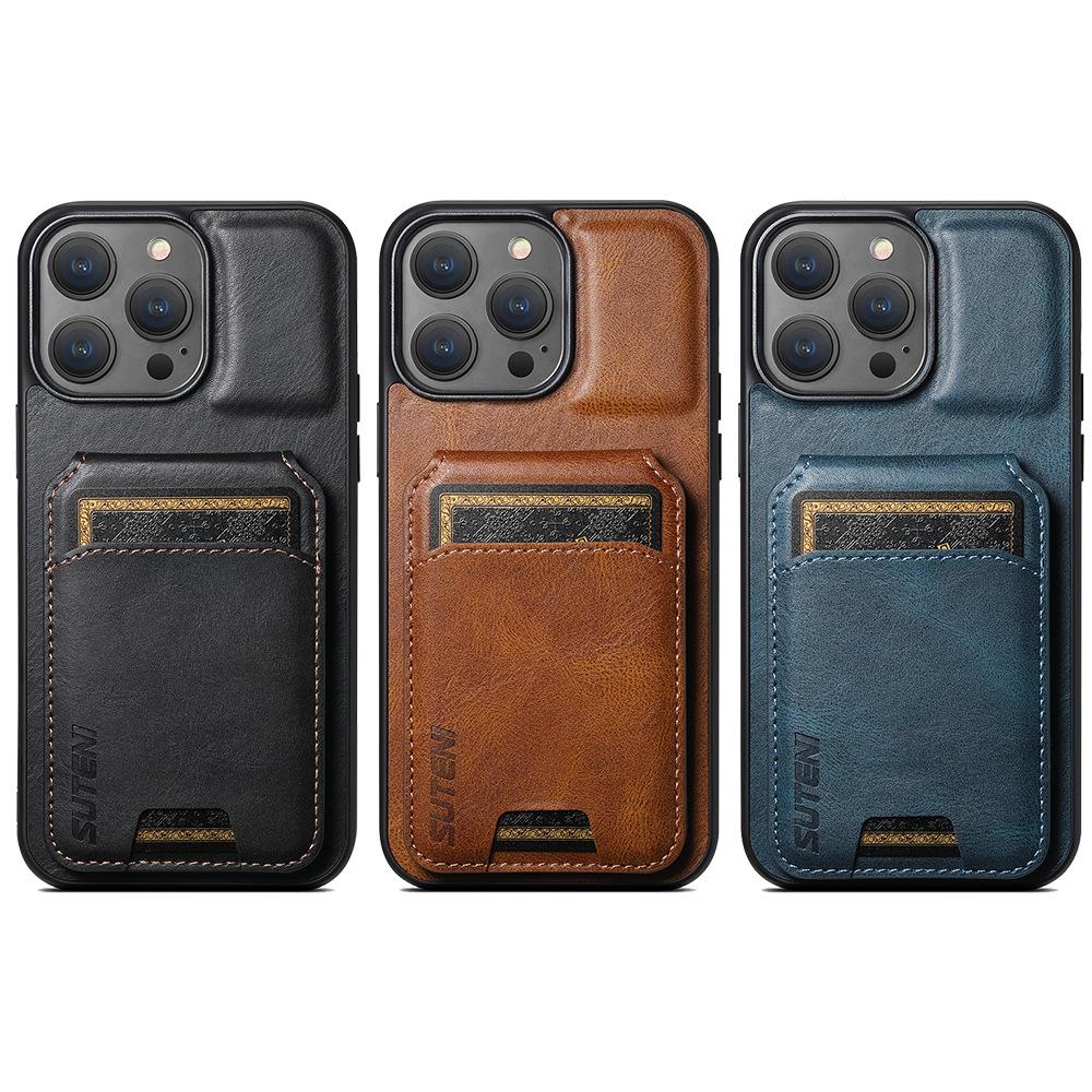 Capa de couro com compartimento para cartão e suporte para iPhone 16 Plus, Apple 14, Samsung S25 Ultra e Google 9 Pro