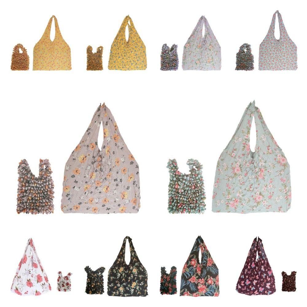 Elastic Handheld Shopping Bag Expansion Floral Paddy Bag Portable Foldable Stretch Bag  Snack