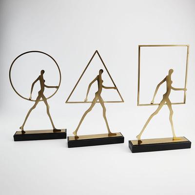 Metal Figure Sculpture Abstract Geometric Border Walking Figure Hollowed-out Metal Figurine Home Decoration Accessories