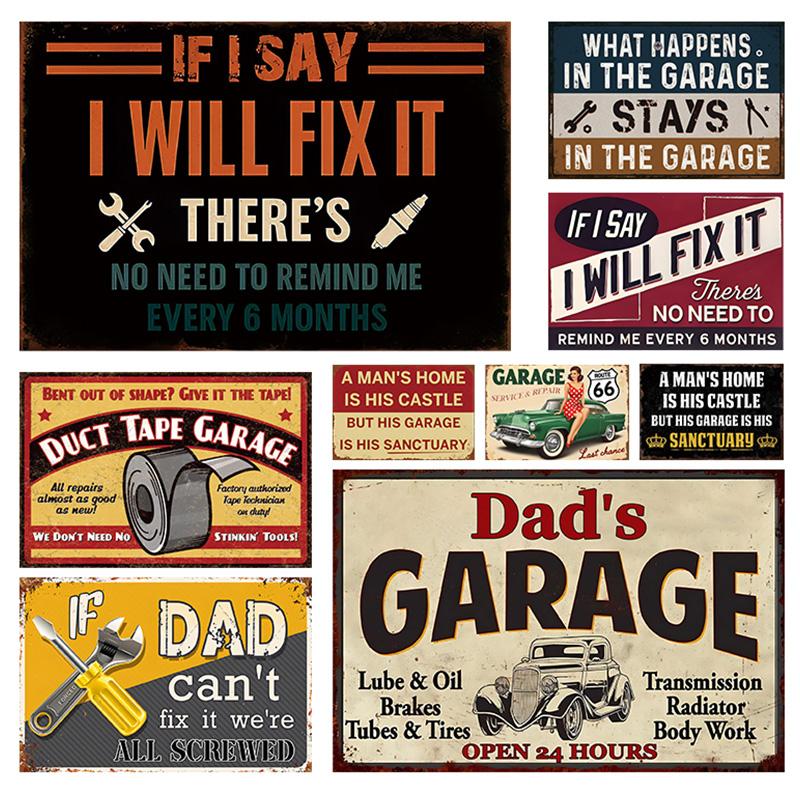 Retro Garage Metal Tin Sign Vintage Tool Wall Art Poster for Home Bedroom Bathroom Decoration Rustic Wall Decor Chic Gift