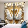 2pcs Elegant White Floral & Swan Curtains with Gold Accents – Rod Pocket Sheer for Living Room  Bedroom & Study   All-Season Decor
