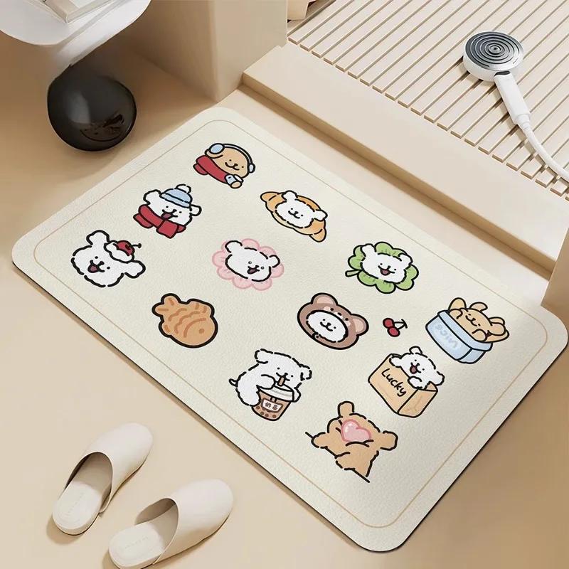 Line puppy bathroom floor mat toilet water absorption quick drying diatom mud toilet door non-slip