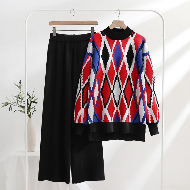 

Abstract Gorgeous Jacquard Knitted Suit Two-piece Loose Slimming Sports Casual Style one size чорний