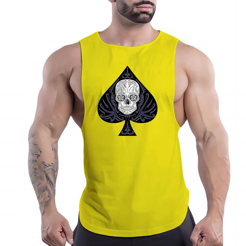 Sommer Erwachsene Männer Sport Fitness Outdoor Rundhals Weste Spades A Muster 2D Gedruckt Atmungsaktives Bequemes Ärmelloses Hemd