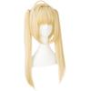 Heat-resistant Cosplay Wig, Yellow Gold, Short Hair, Twin Tails with Bun, Saber Costume, from The Second Castle + 2 Bonus Items (2)