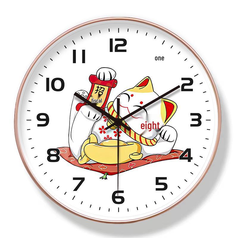 8-inch Lucky Cat Silent Wall Clock for Living Room Decoration