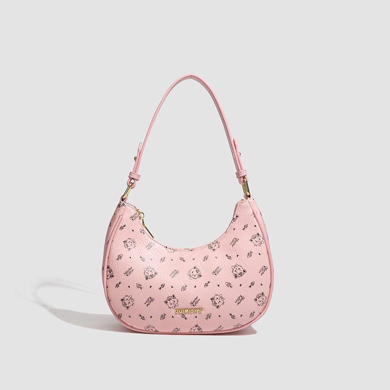 

2025 новая нишевая высокая мода темперамент сумка-пельмень корейская версия с принтом сумка подмышку для поездок на работу на плечо мессенджер розовый