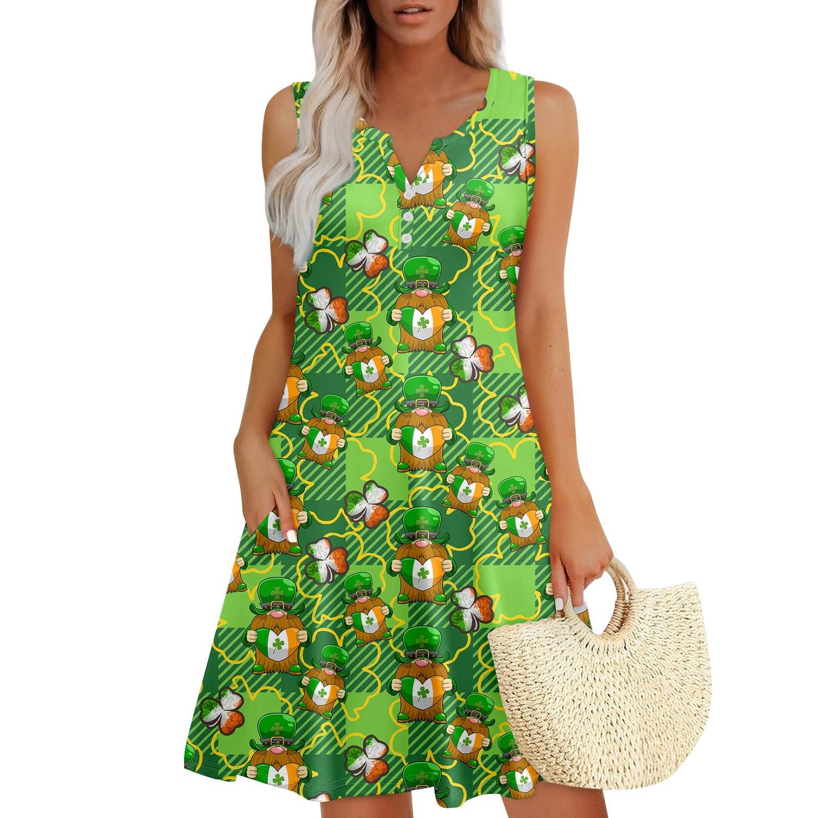 

Женские летние платья Свободные сарафаны без рукавов с V-образным вырезом Платье с карманами L