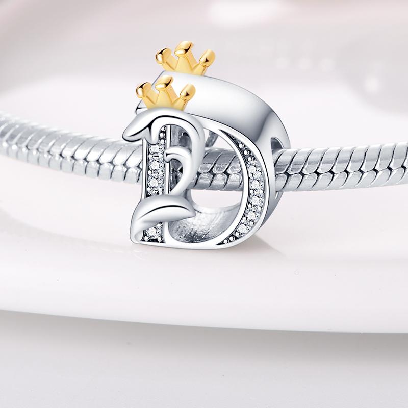 Copper 26 Letter Crown Shiny Zirconia Beads Suitable For Panoriginal Bracelet Fashion Diy Creative