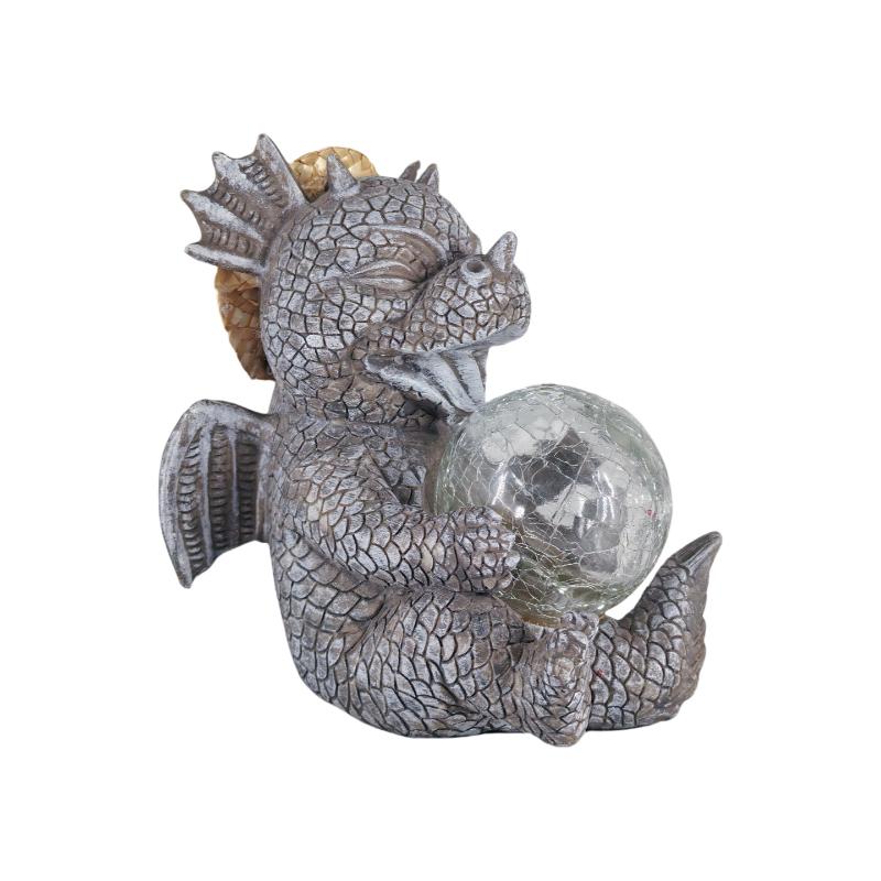 

Solar Powered Dinosaur Sculpture Ornament Resin Garden Decorative Ball Hugging Dino Gift for Friends And Family
