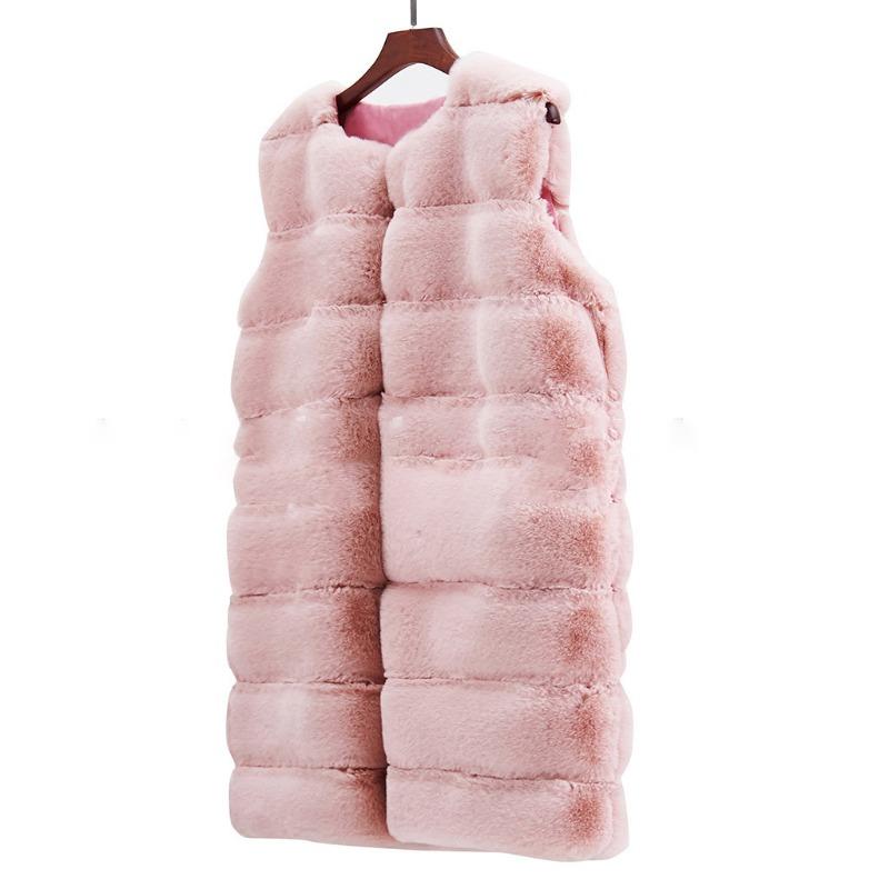 Gilet Lungo da Donna Grigio in Ecopelliccia Aperto Davanti Caldo per l'Inverno Casual e Versatile