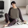 Men's Long Sleeve Loose Pajama Set - Round Neck, Long Pants, Plus Size for Spring & Autumn.