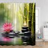 Zen Shower Curtains Black Stone Green Bamboo Lotus Spa Candle Purple Orchid Natural Leaf Bathroom Curtain Meditation Bath Decor