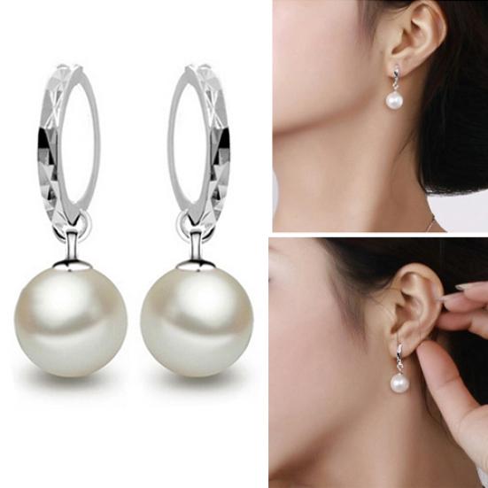 Women's Elegant Faux Pearl Dangle Eardrop Ear Hoop Earrings Jewelry Charm