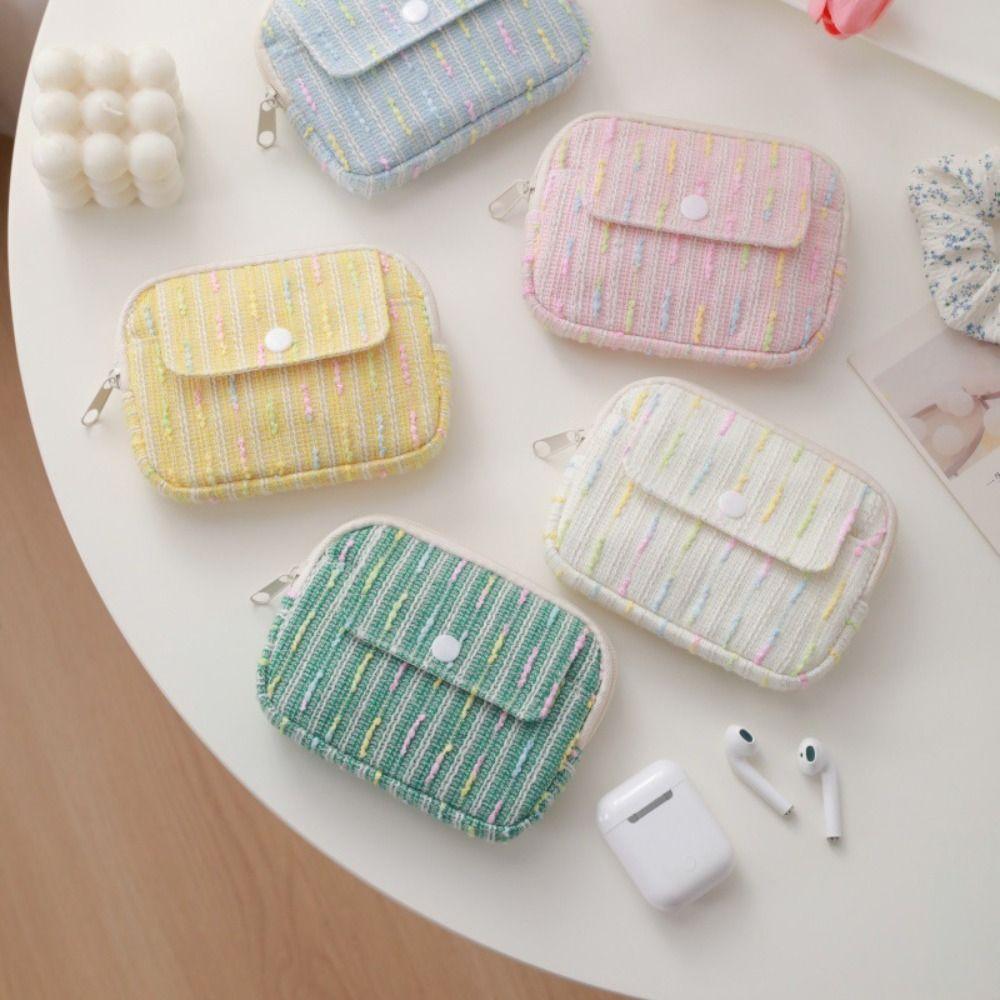 Large Capacity Flip Up Coin Purse Multifunctional Zipper Closure Lipstick Bag Square Shape Soft Material Makeup Bag