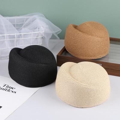 Ladies Solid Color Straw Beret Hat Summer Sun Cap Hostess Hat For Women Retro Versatile Casual Painter Hat Mountaineering Scarf