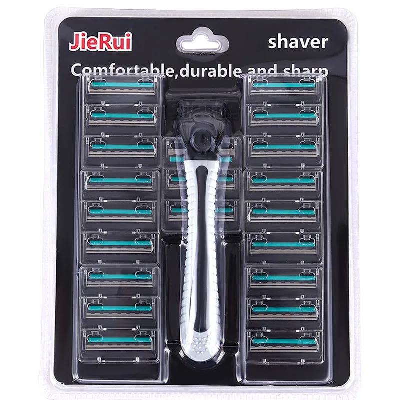 Stainless Steel Double-layer Razor Blades, Old-fashioned Manual Shaving Blades for Men, 1 Blade Holder, 21 Blade Heads